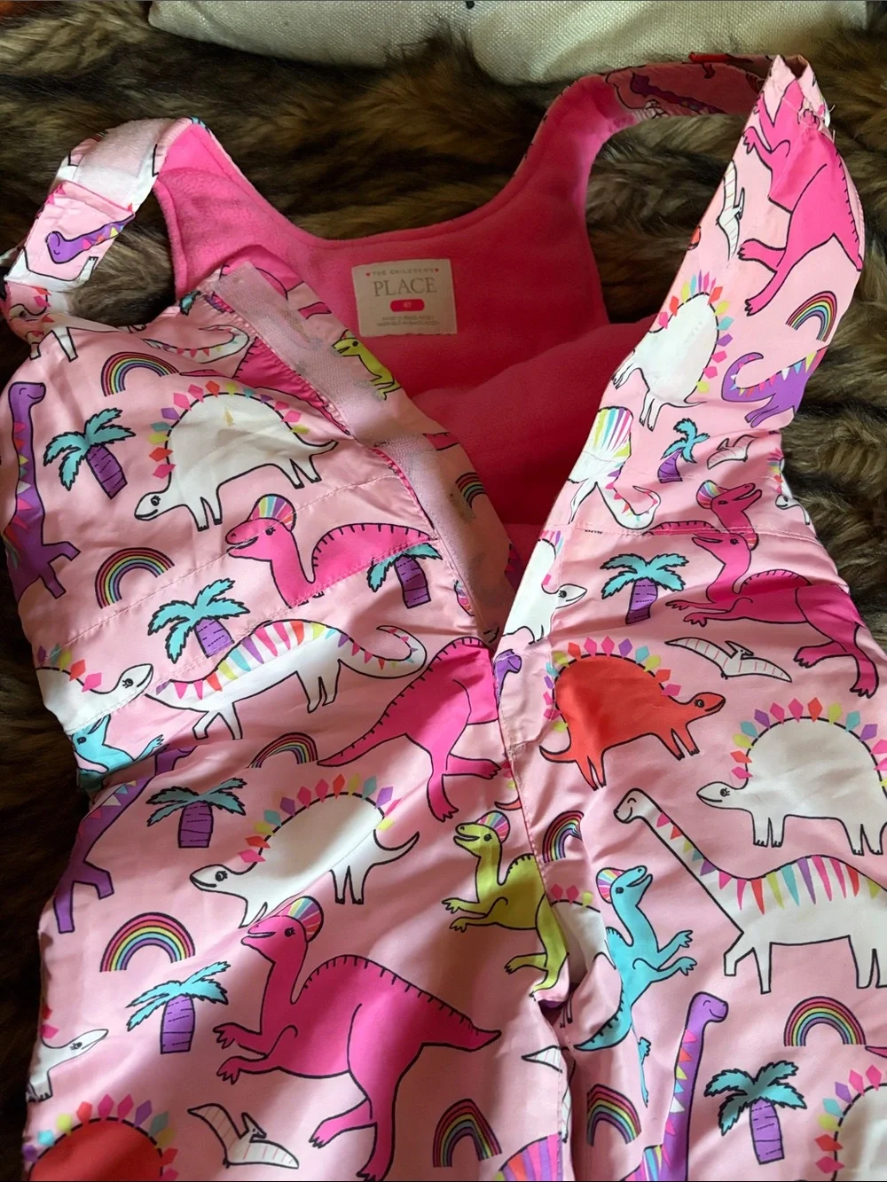 The Children's Place Pink Dinosaur Print Snow Bib Overalls Size 4T